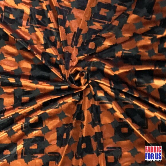 Brush Squares Design See Thru Burnout Velvet Stretch Fabric Rust/Sage L-667 Q/R - Picture 3 of 10